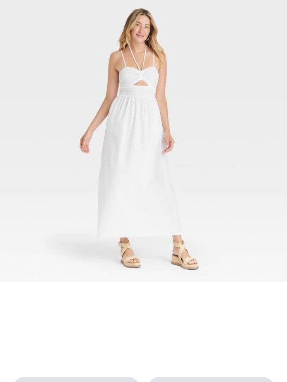 Universal Thread White Smocked Maxi Dress with Tie Front